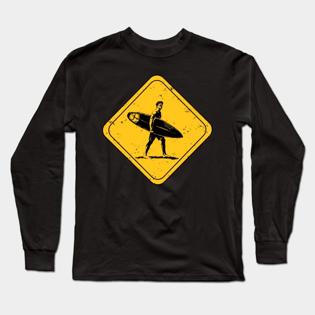 Surfer crossing distressed graphic surf art Long Sleeve T-Shirt by Shanti-Ru Design